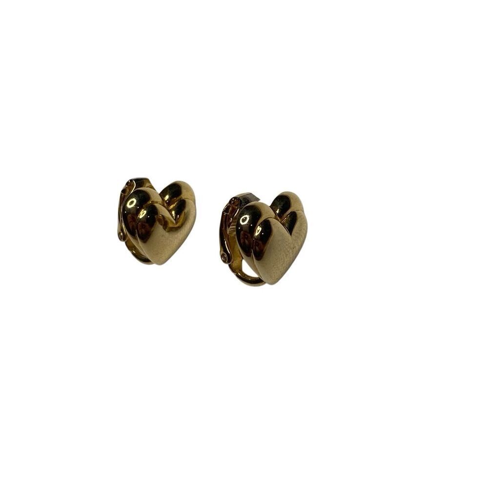 Avon Vintage Gold Tone Heart Clip On Earrings Textured Layered Design Small